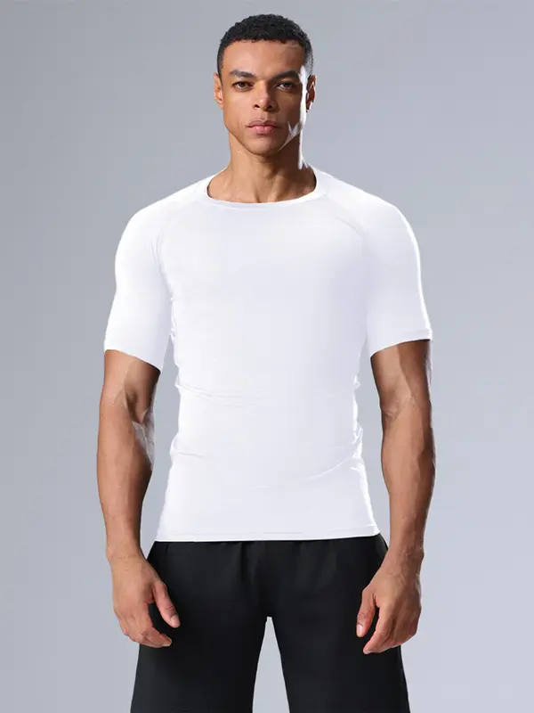 Men's Solid Color Short Sleeve Sports Tee, Quick Drying Breathable T-shirt for Gym Workout Running, Casual Sportswear for Summer 6