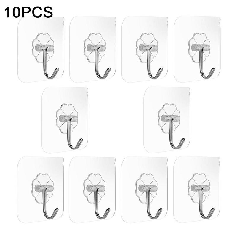 10PCS Transparent Non-marking Hooks No-hole Adhesive Hooks Strong ...