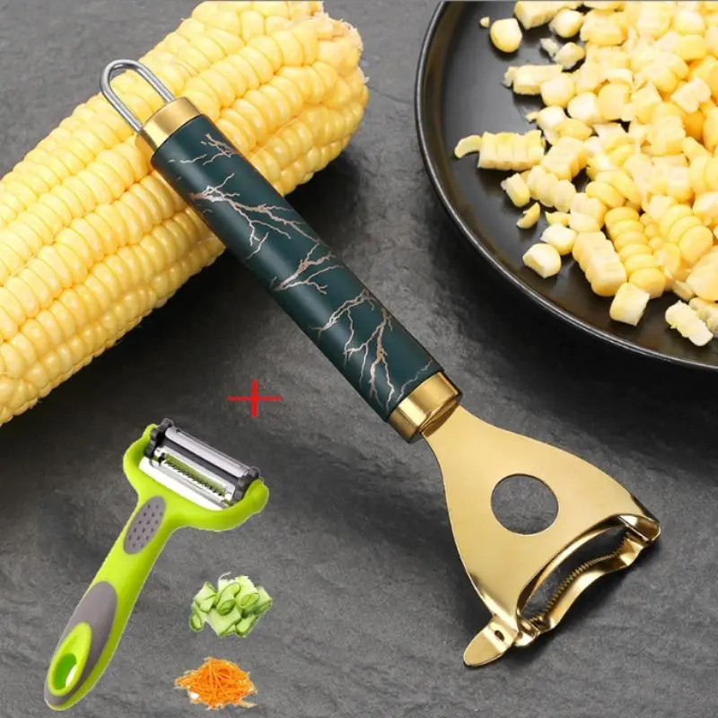 Stainless Steel Corn Peeler, 2pcs Corn Strippe, 3 in 1 Fruit & Vegetable Peeler, Reusable Corn Stripper Tool, Kitchen Utensils & Gadgets