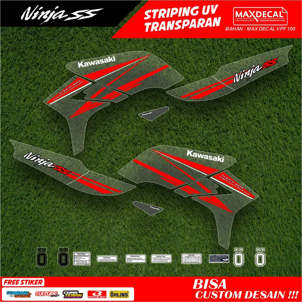 striping sticker ninja ss rr new transparan racing minimalis merah hijau biru hitam hologram nj-24