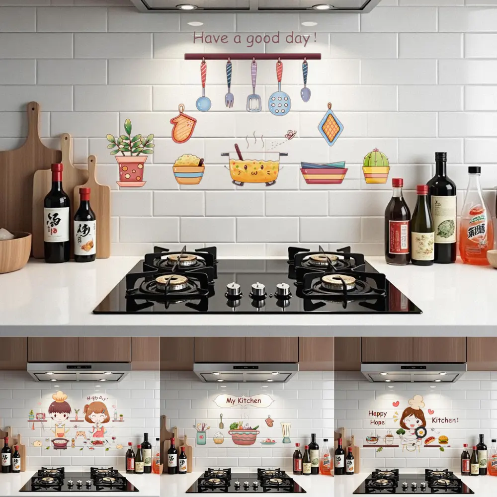 Kitchen Oil-Proof Wallpaper Heat Resistant Stickers Stove Cabinet Waterproof Wallpaper Sticker