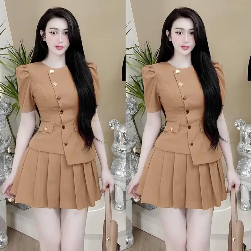 Thời Trang Bigsize HCM - Set Áo và Chân Váy Bigsize Nữ Vải Lụa Chéo Cao Cấp Thiết Kế Đi Dự Tiệc Xinh Đẹp 40-95kg 2178 Nhung Voi Nho Nâu 3