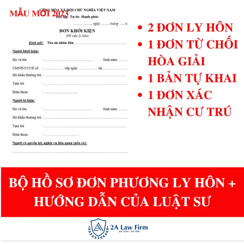 Bộ mẫu hồ sơ ly hôn đơn phương (Đơn ly hôn, bản tự khai, Đơn từ chối hòa giải, Đơn xác nhận cư trú) 0