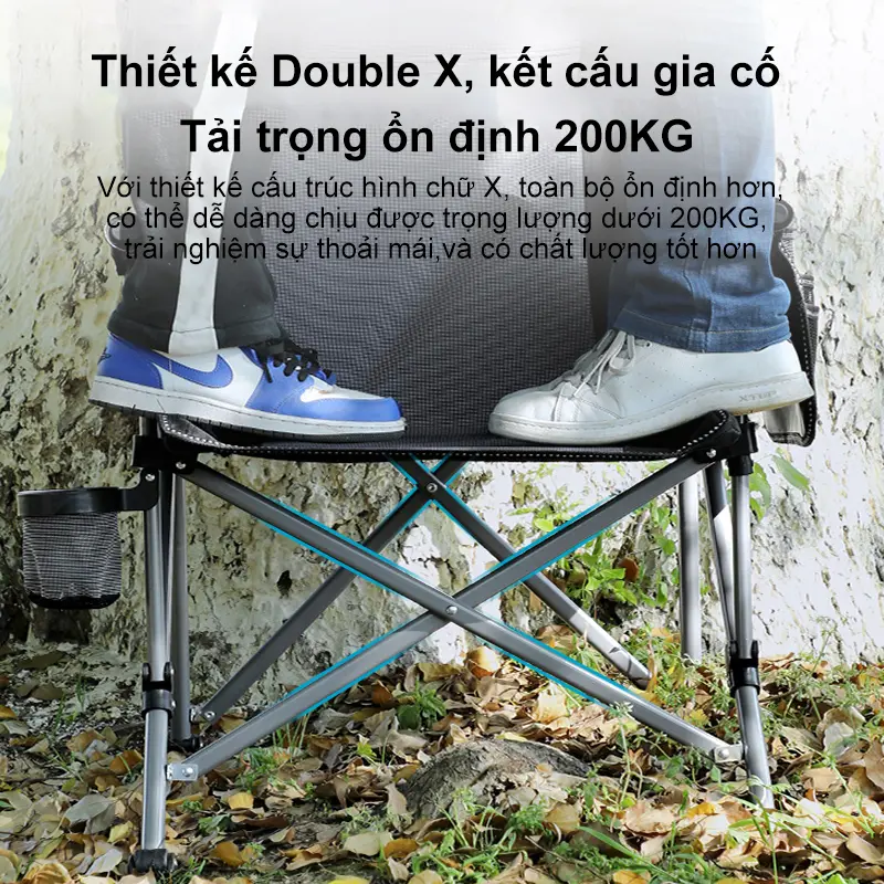 Ghế Gấp Ngoài Trời - Ghế Nấu Nước Cực Kì Thiện Ích: Nâng Trọng 200KG, Túi Đựng Và Túi Bên Cho Vật Dụng, Đế Chén Để Nước - Đối Tác Tin Cậy Cho Những Chuyến Nấu Nước 4