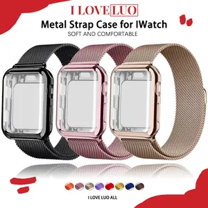 Milanese Loop Strap + Tpu Case for IWatch Apple Watch Strap Ultra 3 SE 3 Series 11 10 9 8 7 6 5 4 3 2 49mm 46mm 45mm 41mm 44mm 40mm Metal Magnetic Raplacement Bracelet Band Tali Jam Tangan Smartwatch for T800 Pro Max S8 S9 Ultra 8 PRO S20 T500 Protection