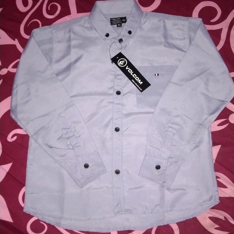 KEMEJA POLOS COUPLE AYAH DAN ANAK WARNA SOFTGREY/ABU MUDA 3