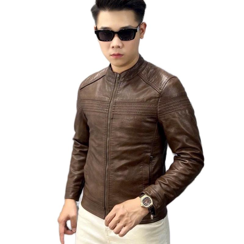 Áo khoác nam da cao cấp Quảng Châu cổ tàu form ôm lót nhung- Jacket Menswear aokhoac