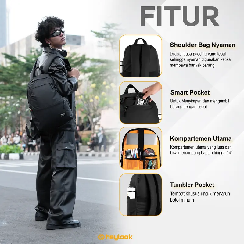HEYLOOK Tas Ransel Laptop ELLITE Waterproof Backpack Pria Tas Leptop 14 - 15inch Tas Sekolah Tas Kuliah Tas Punggung Tas Kerja Cowok Terbaru 6
