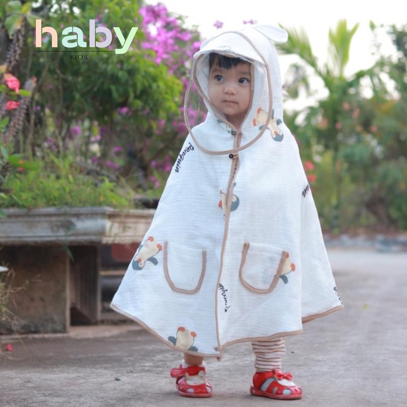 Áo choàng chống nắng cho bé chất xô muslin kèm tấm chắn HABY KIDS độ tuổi từ 0 đến 4 tuổi,( Shop xin điều chỉnh 3 lớp cũ xuống 2 lớp và 2 lớp xuống 1 lớp cho các mom chưa dùng xô muslin dễ hiểu ạ ) Voi Jean