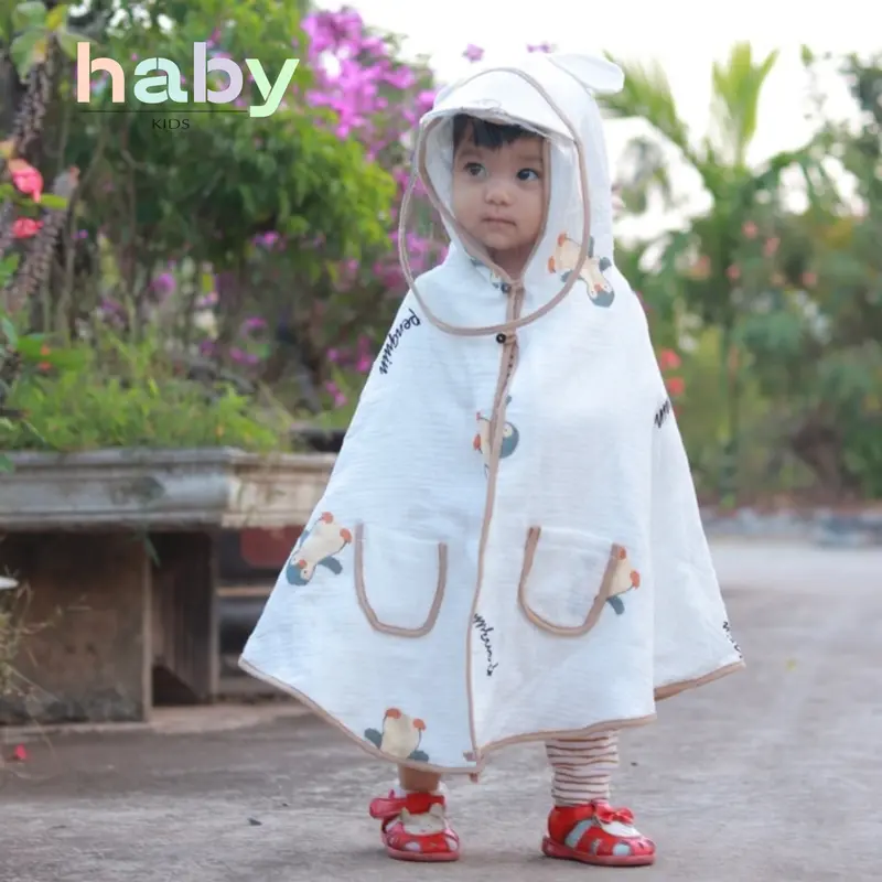 Áo choàng chống nắng cho bé chất xô muslin kèm tấm chắn HABY KIDS độ tuổi từ 0 đến 4 tuổi,( Shop xin điều chỉnh 3 lớp cũ xuống 2 lớp và 2 lớp xuống 1 lớp cho các mom chưa dùng xô muslin dễ hiểu ạ ) Voi Jean 0
