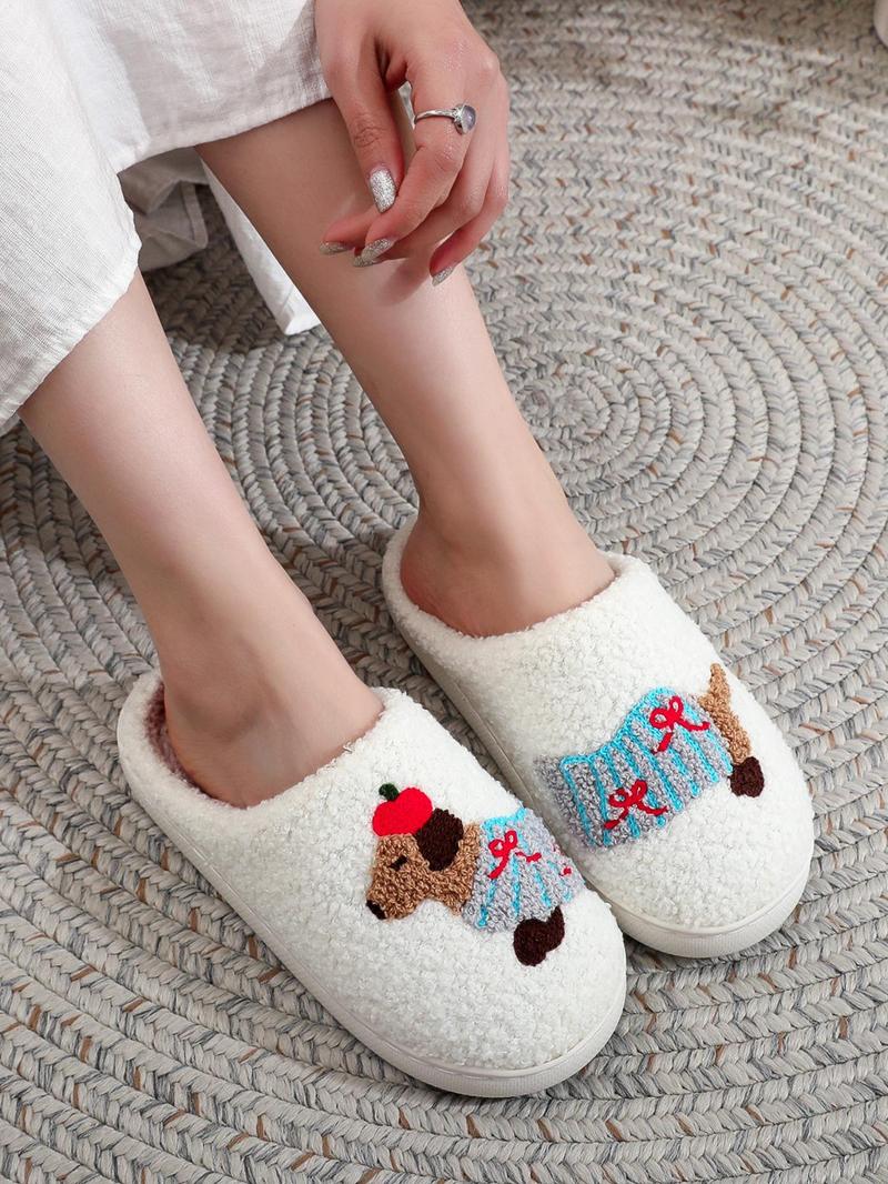 Product Introduction of Cute Dog Pattern Plush Slippers, Casual Soft Comfortable Home Slippers, Warm Slippers for Indoor & Outdoor Use for Women & Men, Girl 1