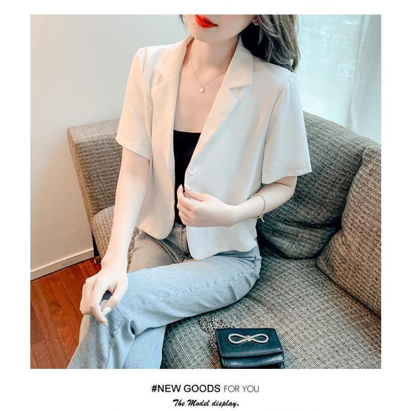 Product Introduction of Áo Khoác Blazer Trắng, Thời Trang, Ngoại Cỡ, Cho Nữ, Cổ Áo Phù Hợp, ngắn Tay, Áo Khoác Ngắn Nữ, Dáng Rộng Và Mỏng, Hàng Mới Về, Thích Hợp Cho Nữ Công Sở Chuyên Nghiệp, Bộ Đồ Màu Đen, Bộ Đồ Blazer Top Women Jacket 2