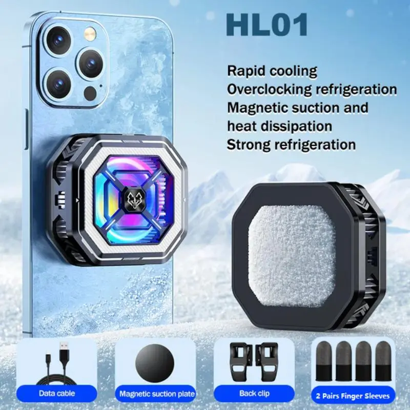 HL01 Magnetic Phone Cooler, 2 in 1 Phone Cooling Fan, Magnetic Back-clip Cooling Fan Radiator, Universal Mobile Phone Cooling Radiator, Phone Accessories 2