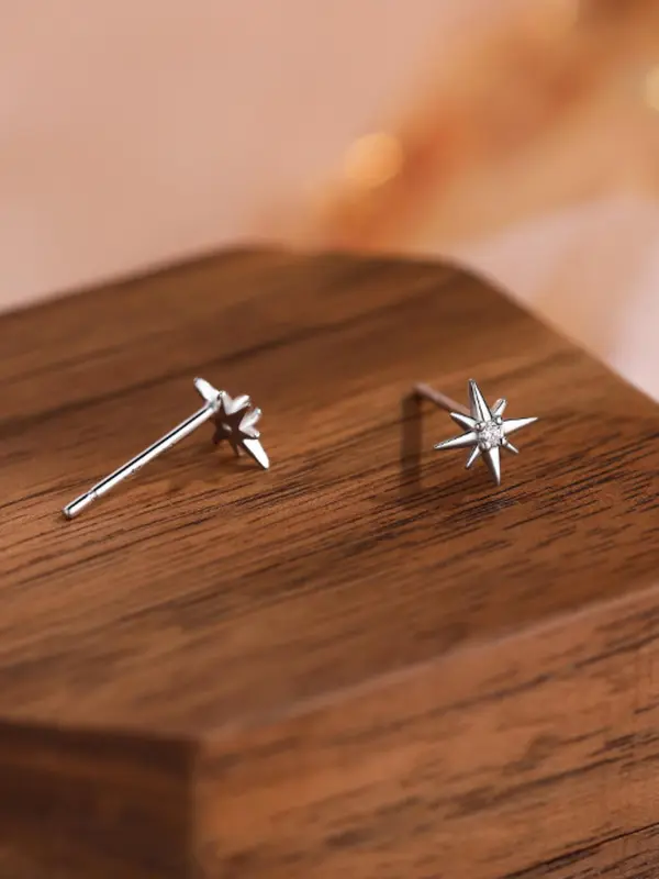 999 Sterling Silver Mini Star Earrings, Casual Rhinestone Stud Earrings for Women, Trendy & Exquisite Jewelry for Party, Daily Clothing Decor, Perfect for Gift 2