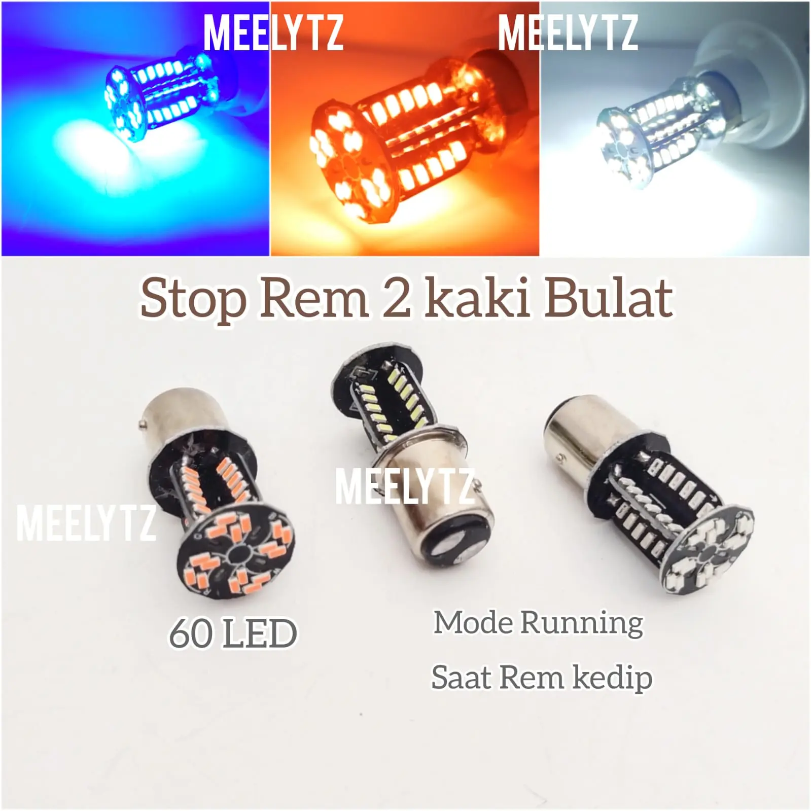 Stop Rem senja running rem kedip 60 LED Socket kaki dua bulat biru merah putih