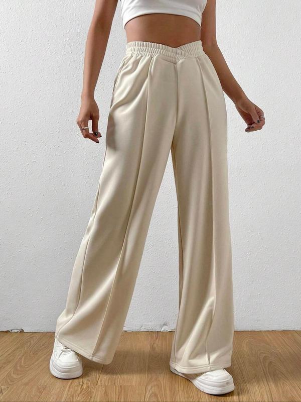 Women's Plain Elastic High Waist Wide Leg Sweatpants, Fashion Casual Comfy Trousers for Daily Wear Outdoor Sports, Minimalist Women's Bottoms for Fall & Winter, Baggy Pants, Pants for Women 4