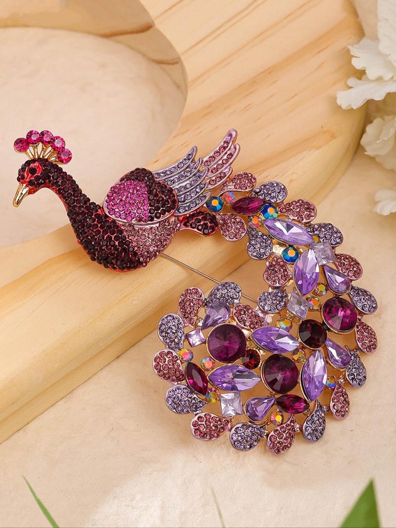 Product Introduction of New Style Peacock Design Brooch, Fashionable Rhinestone Decorated Brooch Jewelry for Women & Girls, Trendy All-match & Exquisite Brooch for Birthday Gift 3