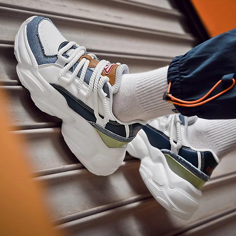 Anpassa Dammode Läder Sport Promenader Sneakers Chunky Höjd Ökad Hiss Fritidslöpare Skor för män Tränare Träning_voghion.com