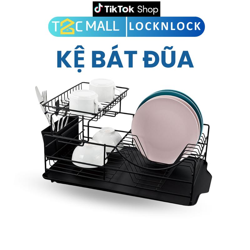 Kệ chén dĩa 2 tầng cứng cáp LocknLock, có khay hứng nước- 2 Tier Dish Rack - màu đen LDR206BLK - T2CMALL Kitchen Nhà Bếp