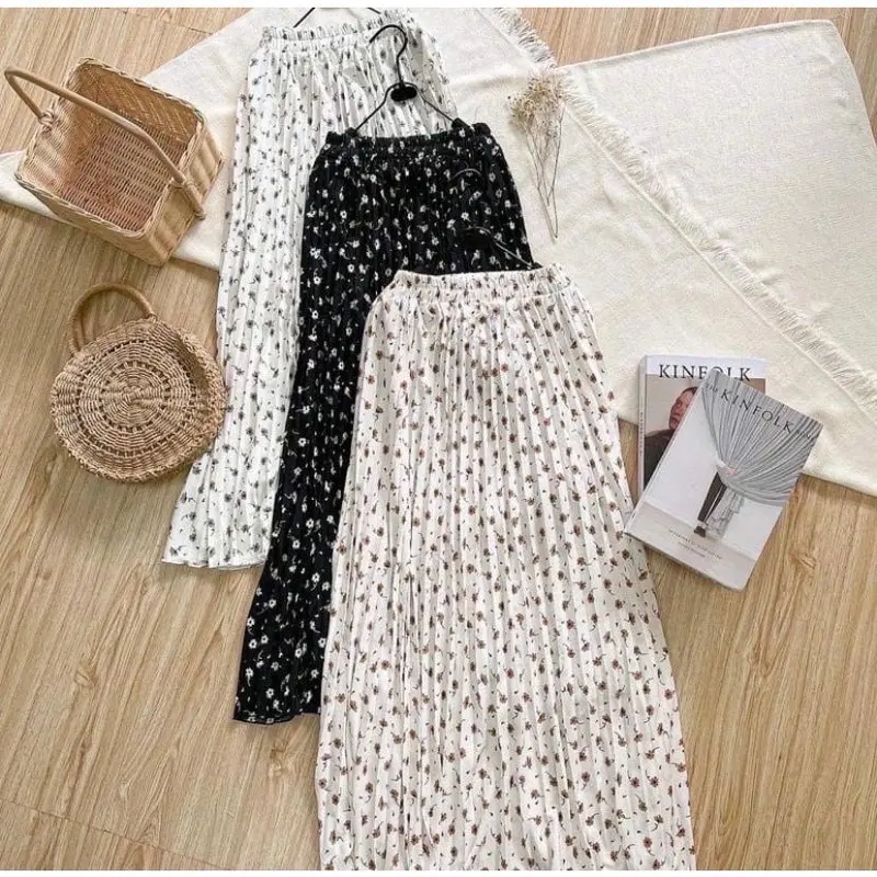 Skirt Plisket Bunga Wanita Korea / Ro Bawahan k Hyget Premium Allsize Dewasa A-Line Fit Motif 4