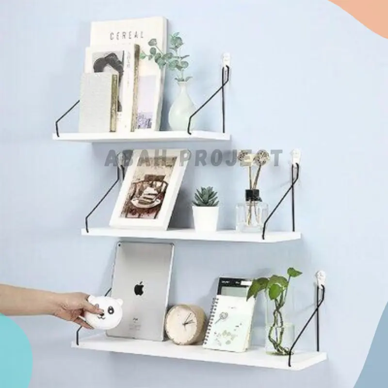 Rak Besi Kayu Serbaguna Minimalis Ambalan Gantung Kosmetik HMR Grade A Anti Karat 3 Pcs - Dinding 4