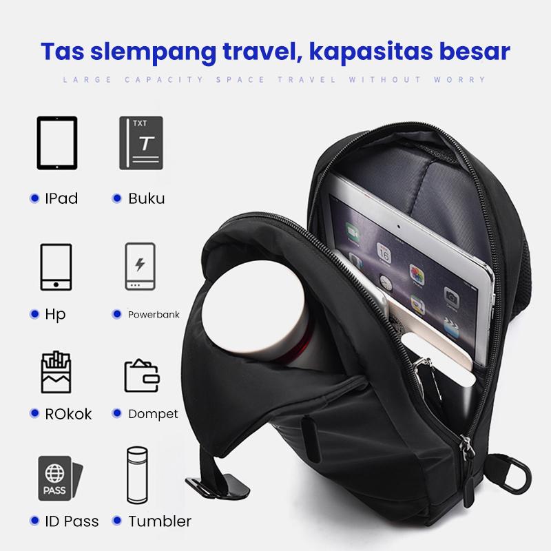 Product Introduction of Techdoo Tas Selempang Bahu Pria Slempang Tas Dada Cowok Wanita Slingbag Kasual Anti Air TS709 10