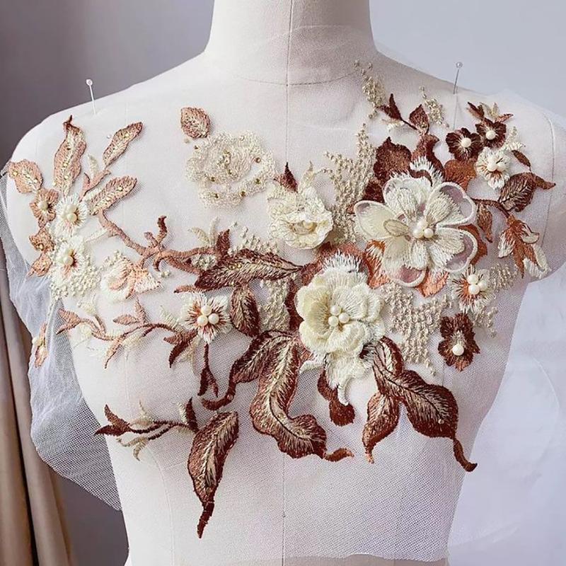 Fashion Elegant Colorful Sequined Embroidery Patches 3D Flower DIY Embroidered Floral Patches Sewing On Patches Dresses 5