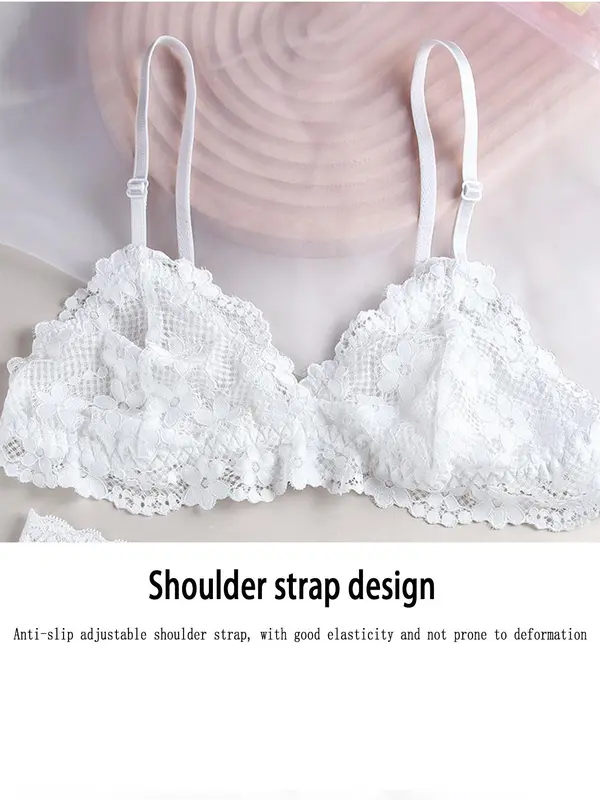 Women's Solid Color Lace Bra & Panty Two-piece Set, Comfy Breathable Wireless Bra & Panty Set, Lingerie Set for Women 5