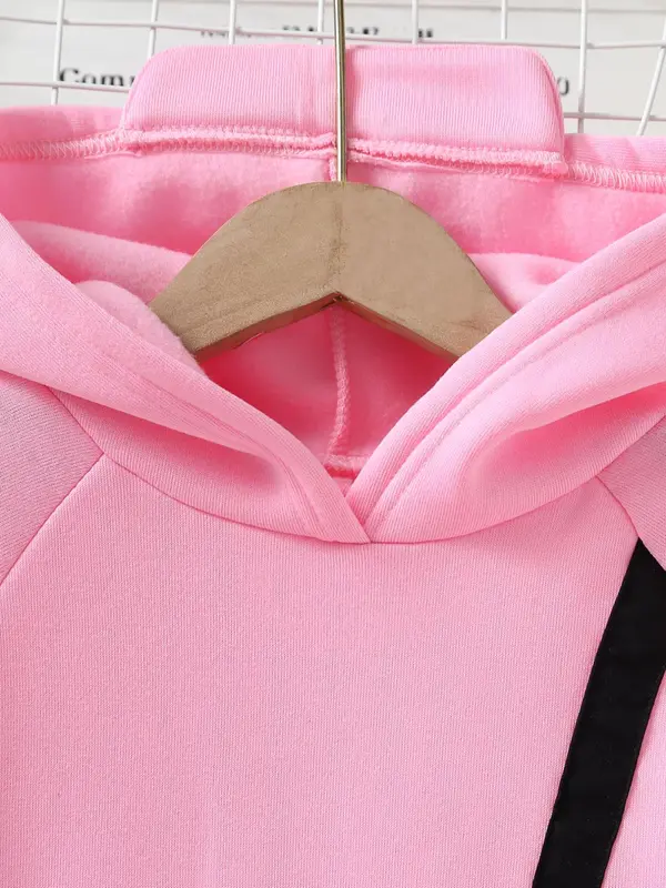 Girl's Solid Color Hoodie with Crossbody Bag Design, Casual Long Sleeve Hooded Sweatshirt for Fall & Winter, Kids Clothes for Daily Wear 2