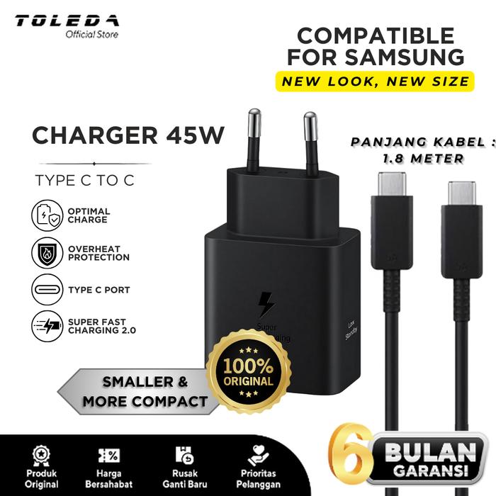 Gambar Charger Compatible For Samsung Fast Charging 2.0 New Model 45w Type C to Type C - Hitam dari Toleda Indonesia Kota Tangerang Tokopedia