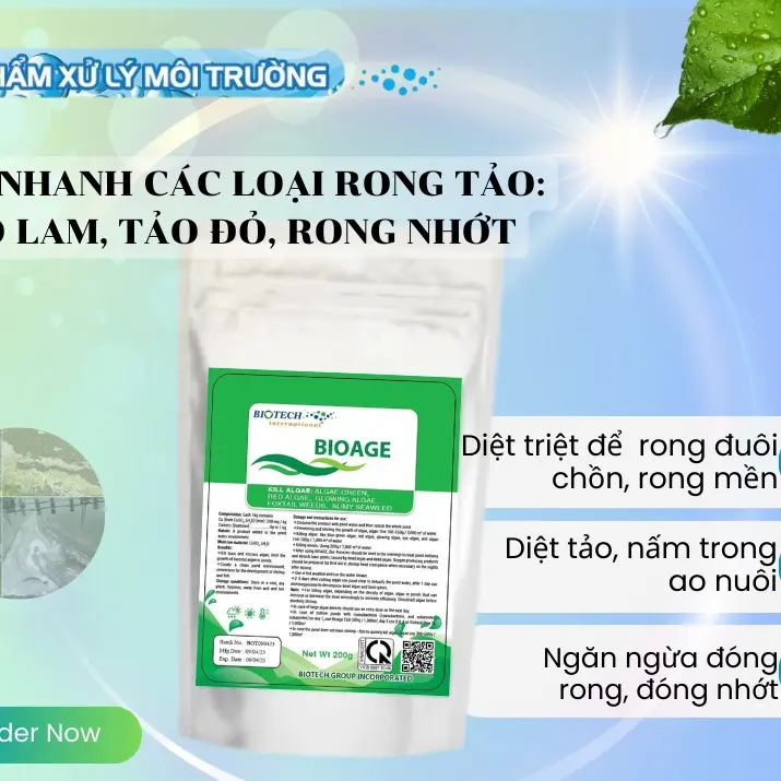 BIOAGE - DIỆT NHANH CÁC LOẠI RONG TẢO NHƯ: TẢO LAM, TẢO ĐỎ, RONG NHỚT, RONG ĐUÔI CHỒN, NGĂN NGỪA HIỆN TƯỢNG TÔM BỊ ĐÓNG RONG, ĐÓNG NHỚT