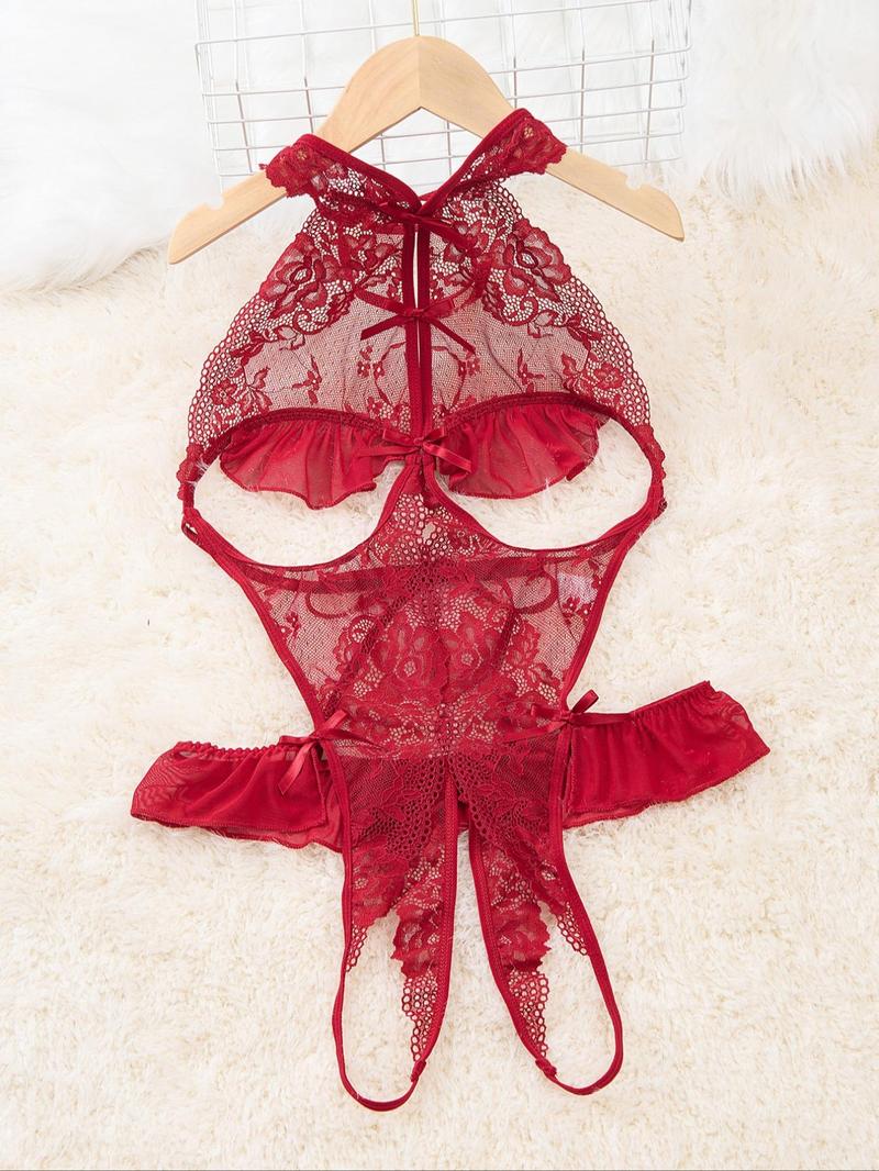 Product Introduction of Women's Cut Out Backless Sheer  Floral Lace Lingerie Bodysuit, Sexy Comfy Breathable Open Crotch  Design Cami Bodysuit for Daily Wear, Women's Lingerie for All Seasons 9