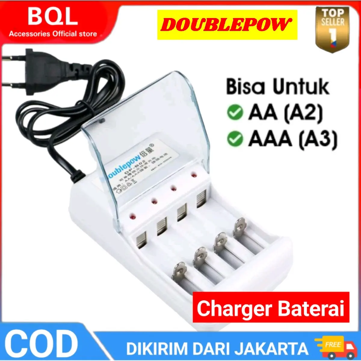 PROMO Bayar Ditempat Original 100% DOUBLEPOW Charger Baterai 4 slot AA/AAA Tanpa Batre- DB-B02 CHARGER BATERAI BISA COD/ CASAN BATRE A2 DAN A3 4 SLOT BATERAI