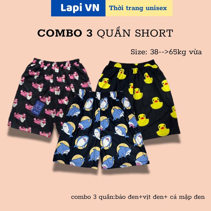 COMBO 3 Quần Short Hoạt Hình, NHIỀU MẪU -Lapi VN ,FREESIZE đến 65kg, Nam Nữ Đều Mặc Được, Quần Lửng Mặc Nhà Thoáng Khí Thoải Mái combo  2
