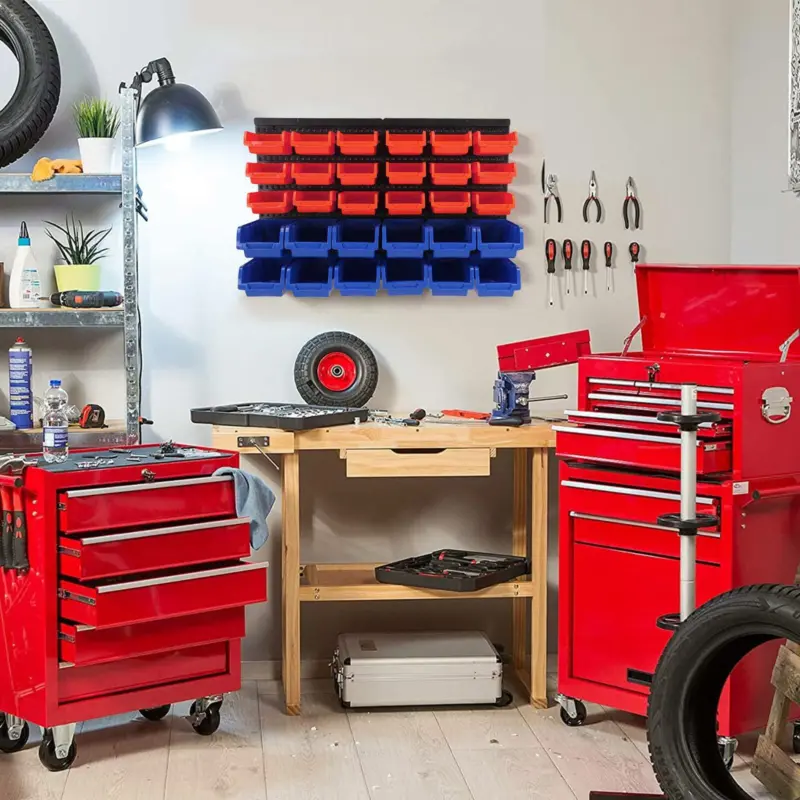 30Holes Plastic Bins Wall Mount Storage Garage Tools Small Parts Organizer Rack Boxes 6