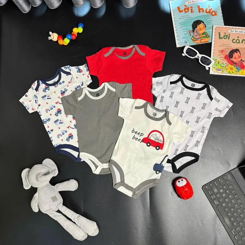 Body Chip Cho Bé Trai  Set 5 Cái Body Chip Cộc Tay Cho Bé Trai SZ 3-9Kg 4