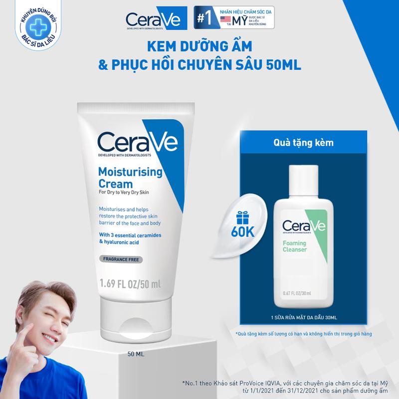 [Deal FlashSale] Kem dưỡng ẩm dành cho da khô Cerave Moisturizing Cream 50ML. Kem dưỡng giúp phục hồi chuyên sâu, giữ da ẩm mịn suốt 48 giờ, không gây bí da. DÙNG ĐƯỢC CHO DA MẶT VÀ CƠ THỂ_ Chăm sóc da_Kem & Sữa dưỡng thể_Skincare cho Nam và Nữ