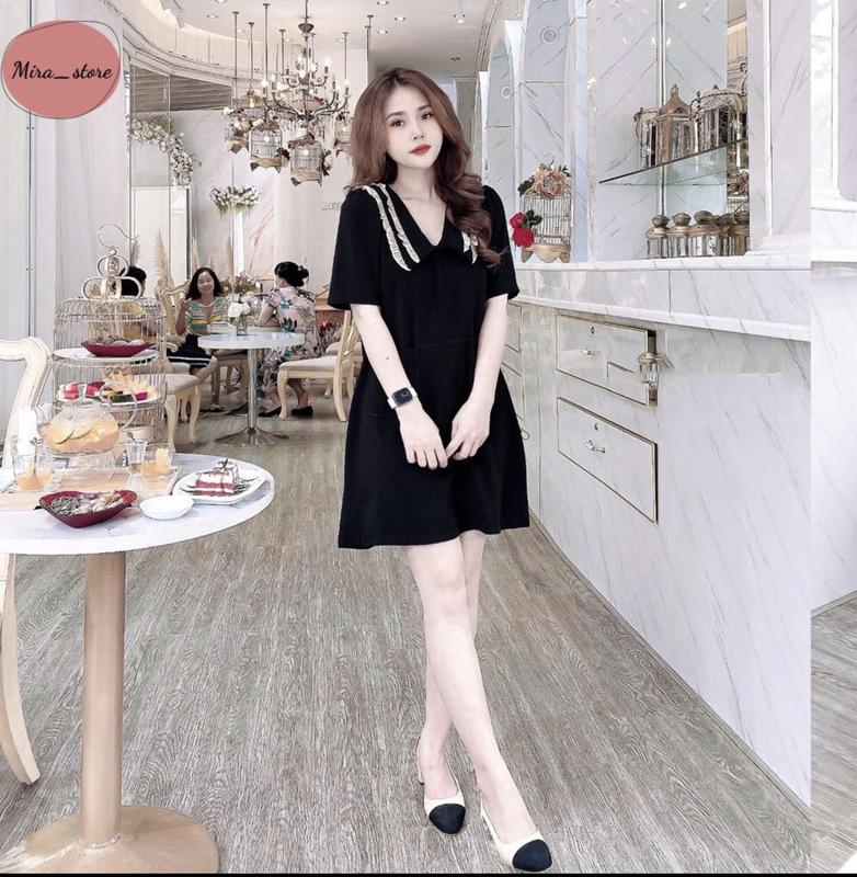  Váy Bầu xinh dự tiệc Cổ V lụa mịn màng dáng xuông màu đen thiết kế công sở sang trọng Nữ Dress Women Thai kỳ Thoải mái gume  đầm 