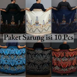 ISI 10 PCS Paket Promo Sarung Batik Free Pouch / Sarung Batik Pria Wanita / Paket Usaha Sarung Batik Mewah Termurah
