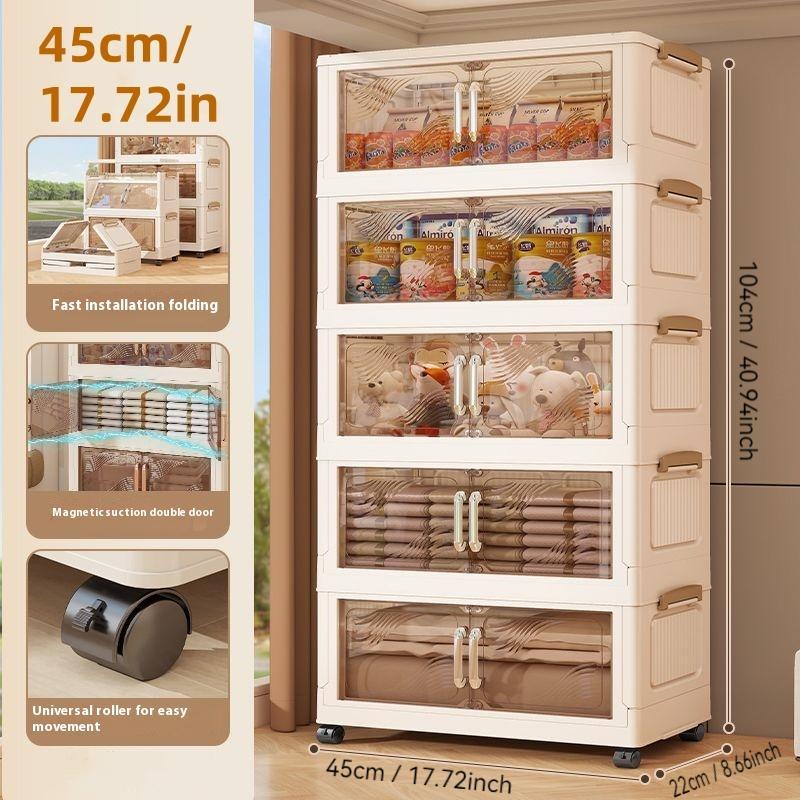 Product Introduction of Foldable Storage Cabinet, Multi-layer Dustproof Storage Box with Door, Multifunctional Storage Organizer for Living Room Bedroom Kitchen, Organization 1