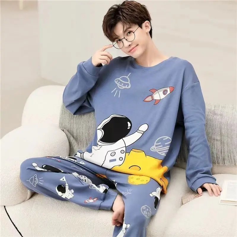 Đồ Ngủ Nam Có Thể Mặc Cho Tất Cả Các Mùa, Quần Áo Dài Tay Cho Mùa Xuân Và Mùa Thu, Áo Chui Đầu Thanh Niên Mới, Quần Áo Gia Đình Ngoại Cỡ, Bộ Đồ 8