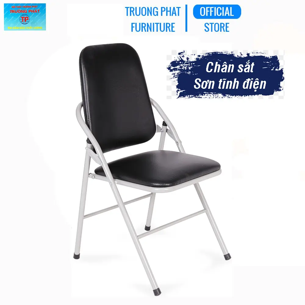 Ghế gấp văn phòng lưng cao màu đen Trường Phát G04s, ghế xếp khung sắt sơn tĩnh điện, đệm bọc pvc êm ái, gấp gọn dễ dàng, tiết kiệm không gian