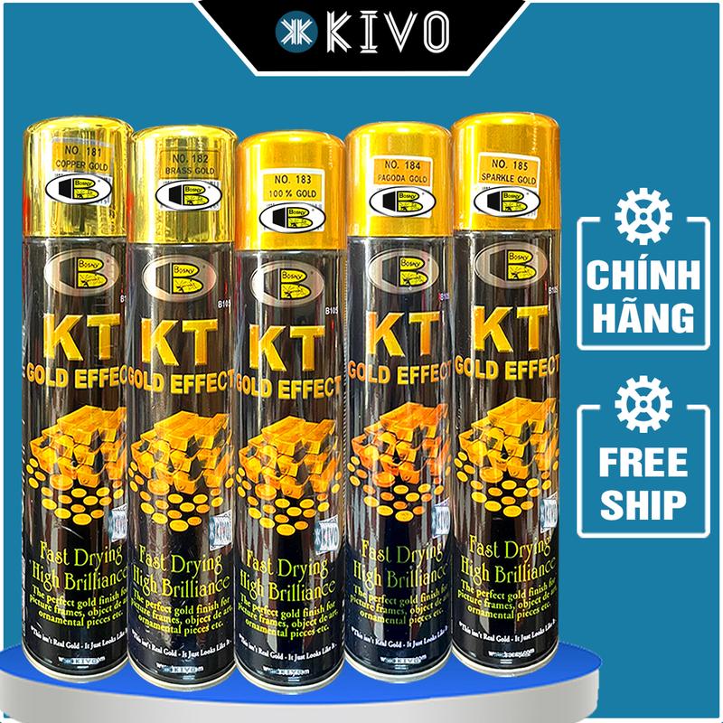  Sơn Xịt Mạ Vàng 24k 18k KT Bosny CHÍNH HÃNG - Sơn Mạ Crom Vàng Bóng - KIVO 