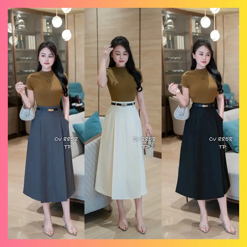 [Hà Linh] Chân váy xếp ly bồng bềnh công sở thanh lịch dáng dài (có túi 2 bên), hàng quảng châu cao cấp