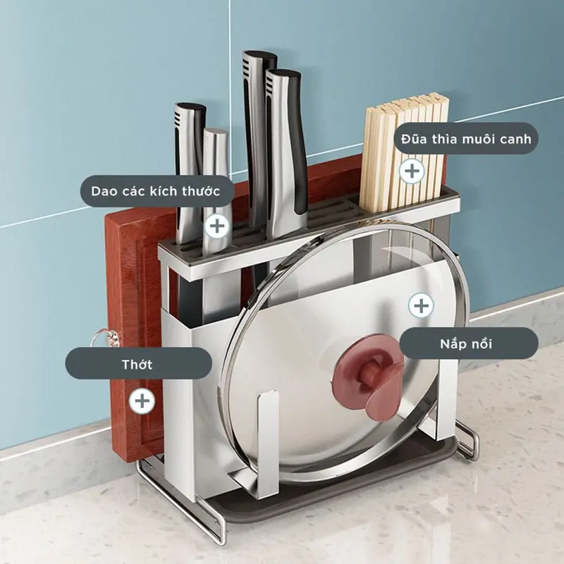Kệ Để Dao Thớt Đa Năng Inox 304 Nhà Bếp Cao Cấp Dán Tường Kháng Khuẩn Đạt Chất Lượng Đức Treo Tường Kitchen 3