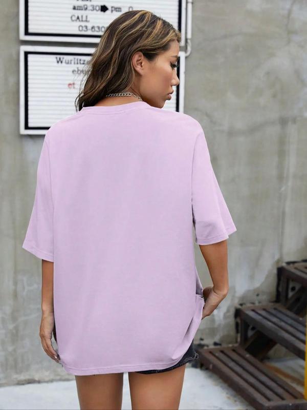 Women's Letter & Car Print Drop Shoulder Crewneck Tee, Summer Clothes Women, Going Out Top, Holiday Outfits, Lady Graphic Short Sleeve T-shirt,  Womenswear 1