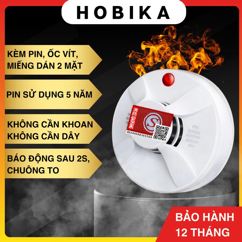  Chuông báo cháy cảm biến khói không dây hobika,chuông báo động báo khói tự động dùng pin độ nhạy cao,báo cháy độc lập 