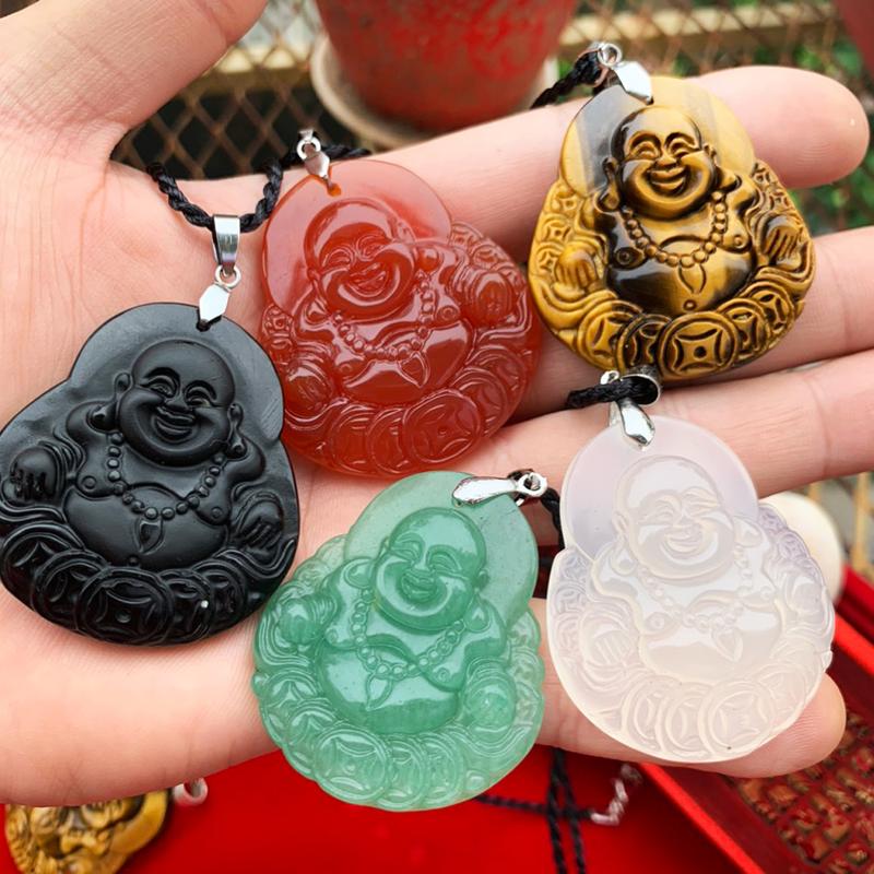 Mặt dây chuyền Phật Di Lặc Mnao Trắng kèm Dây và Móc - LUCKRING 5
