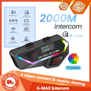 GEARELEC G-Max Helm Headset Interkom Bluetooth 2000m 6 Riders BT 5.2 Sistem Komunikasi Nirkabel Interfon dengan Lampu Layar Pintar Music Sharing Radio FM