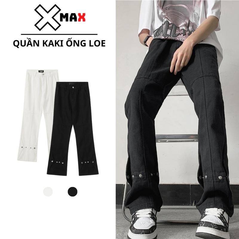 Quần ống loe Flare jean kaki nam nữ Xmalab phối cúc bấm Buttons Pants phong cách Hàn Quốc Menswear B105